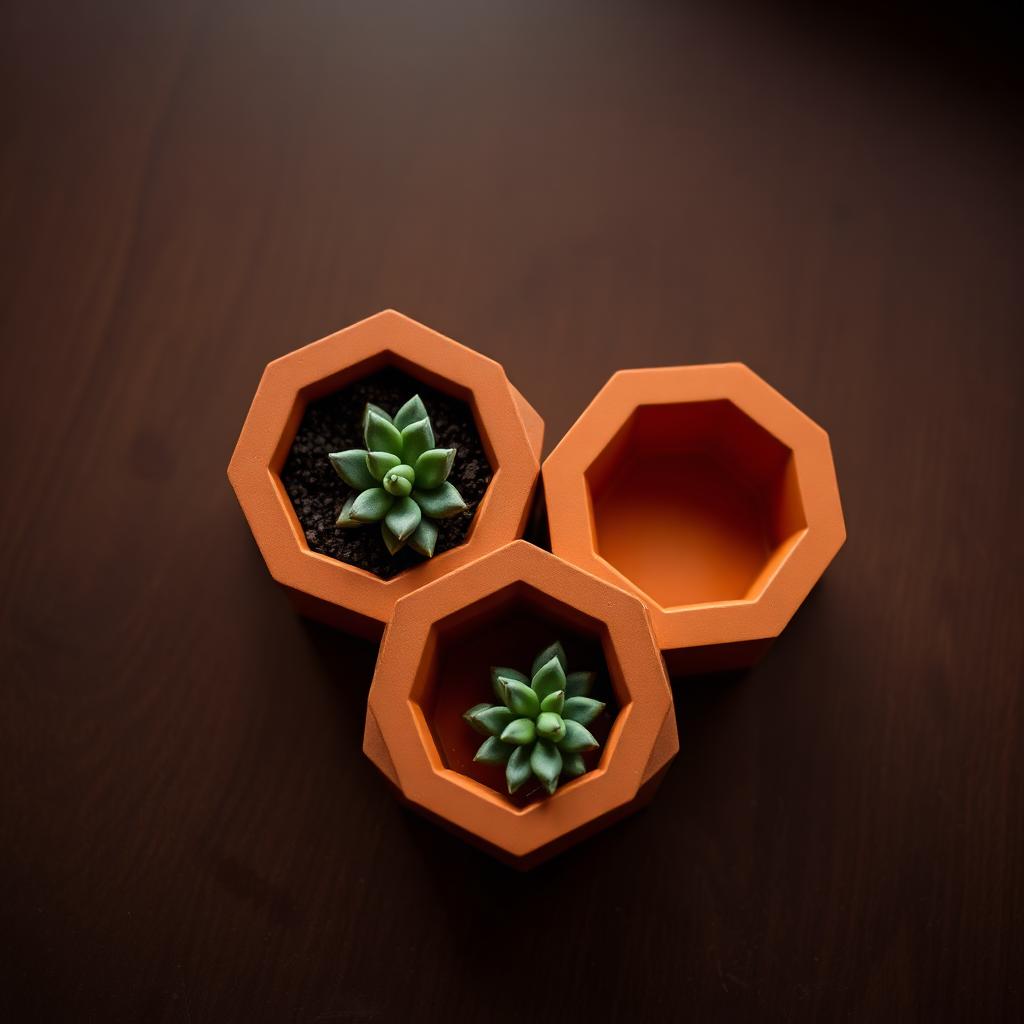 Hex Planter Trio — Three interlocking hex planters for succulents. Drainage holes and cork feet included.